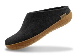 Glerups Womens Slip On Slippers EU 37 US 7 Charcoal Black Wool Rubber Soles NWOB